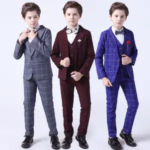 Pakaian Formal Anak Laki-laki, 3Pcs Tuxedo Pesta Pernikahan Gaun Anak-anak Rompi Blazer Celana Setelan Anak-anak