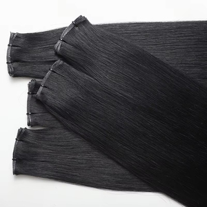Extensions <span class=keywords><strong>de</strong></span> <span class=keywords><strong>cheveux</strong></span> vierges Genius Weft les plus vendues, noir naturel, super double drawn, lisses et soyeuses, double trame machine pour salon - Product Image 4