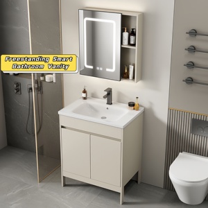 Cream Style Modern Floor Standing Water Resistant Aluminum Bathroom Cabinet Set with Integrated Ceramic Wash Basin Vanity Combo - Product Image 1