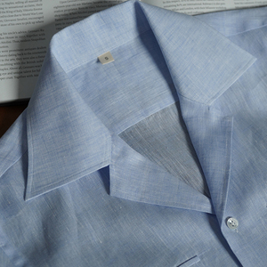 <span class=keywords><strong>Camicia</strong></span> da Lavoro in <span class=keywords><strong>Lino</strong></span> 100% OEM di Alta Qualità per <span class=keywords><strong>Uomo</strong></span>, <span class=keywords><strong>Camicia</strong></span> a Maniche Corte in <span class=keywords><strong>Lino</strong></span> Azzurro con Colletto Cubano Rilassato - Product Image 5