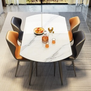 Mesas <span class=keywords><strong>de</strong></span> Comedor Redondas Extensibles <span class=keywords><strong>de</strong></span> Piedra Sinterizada Blanca con Patas <span class=keywords><strong>de</strong></span> Metal Negro para 4, 6 u 8 Personas, Muebles para el Hogar, <span class=keywords><strong>Mesa</strong></span> <span class=keywords><strong>de</strong></span> Comedor para Apartamento - Product Image 2