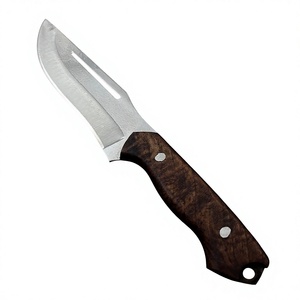 Couteau de camping Skinner en acier inoxydable à lame fixe, bord partiellement dentelé, manche en bois de noyer, étui en cuir, léger et durable pour la randonnée - Product Image 4