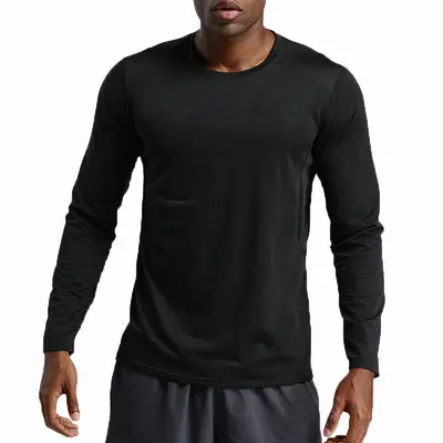 Venta al por mayor personalizado slim fit gimnasio deportes de secado rápido para hombre negro Camiseta de manga larga para hombre