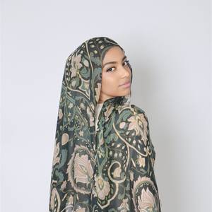 ฮิญาบผ้าซาตินมุสลิมผ้าโพลีเอสเตอร์อาหรับพิมพ์ลายแบบดั้งเดิมฮิญาบประดับเลื่อมย่น - Product Image 5
