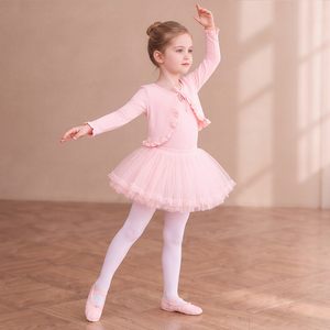 Chaqueta de punto tipo cárdigan para niñas, manga larga, con lazo de diamantes de imitación y volantes, para práctica de ballet en estudio - Product Image 2