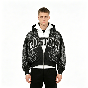 Felpa con Cappuccio Personalizzata con Stampa Angelo in Strass, Streetwear Y2K da Uomo, 400gsm, Doppio Strato, per Linee di Abbigliamento - Product Image 4