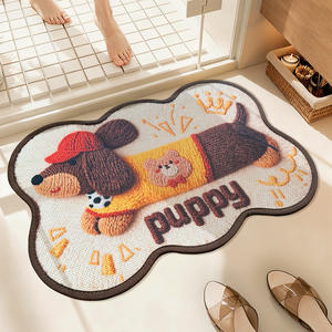 Alfombra de baño con estampado de perro, rectangular, antideslizante, tejida, para la entrada del hogar, balcón - Product Image 4