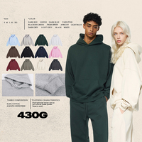 Sweat à capuche uni streetwear américain 430G en molleton bouclette, coupe ample et oversize, unisexe, décontracté, vierge