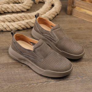 AIBOIS Zapatos de Verano Transpirables de Cuero Genuino para Hombre, Estilo Slip-On con Suela de Goma, Zapatos Náuticos Casuales con Forro de Cuero Genuino, Color Sólido - Product Image 2