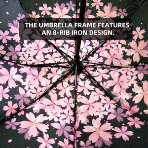 Parapluie de voyage Fleur de cerisier orientale, protection UV, entièrement automatique, commande manuelle, pliable en trois, en tissu pongé, pour femme - Product Image 4