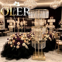 Centre de table décoratif OLER en métal doré, acrylique et cristal pour mariage, banquet, réception, événement, fête
