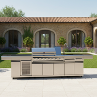 Cuisine extérieure en acier inoxydable, îlot barbecue avec grill et plan de travail pour bord de piscine/terrasse