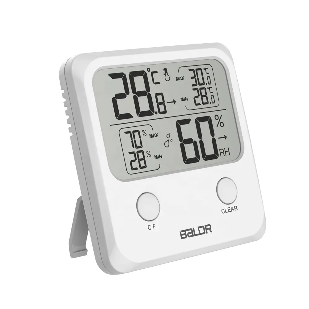 BALDR B0335 קיר דיגיטלי מדחום מדדי לחות שעון מקורה טמפרטורת צג חדר לחות מד טמפרטורת מכשיר