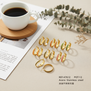 Boucles d'oreilles créoles plaquées or en acier inoxydable, 12 paires, boucles d'oreilles pendantes tendance, bijoux unisexes, fabrication chinoise, modèle 47612 - Product Image 4