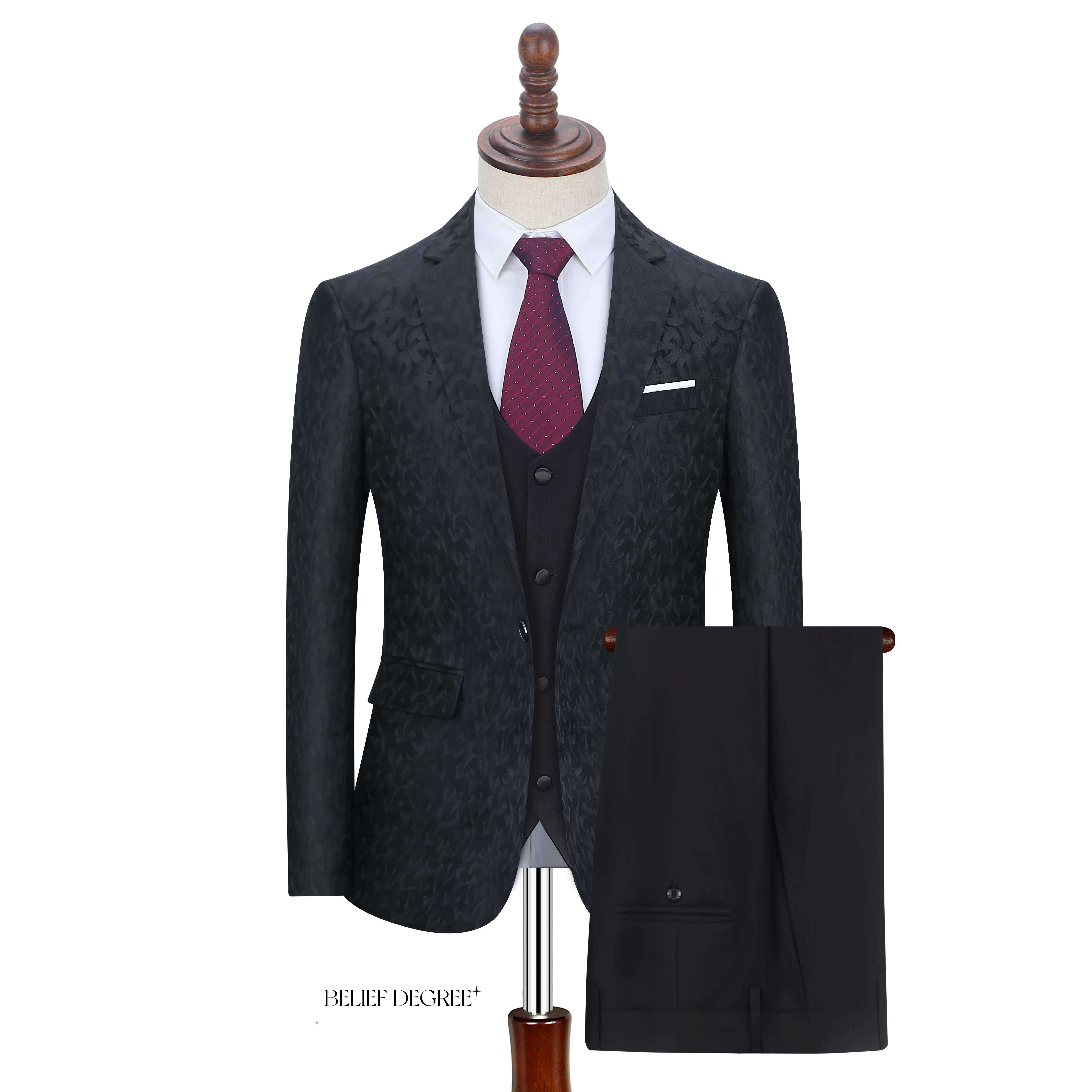 Luxury 3-Piece Men's Fashion Men's Slim Jacquard Sequins Business Office Suit Large Men's Suit+Pants+Vest
