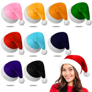 Gorros Navideños Divertidos de Felpa Corta Clásica en Varios Colores, Gorro de Santa Claus Engrosado y Alargado para Adultos - Product Image 1