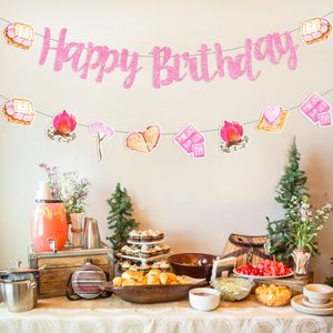 Guirnalda de <span class=keywords><strong>Feliz</strong></span> <span class=keywords><strong>Cumpleaños</strong></span> con Decoraciones Rosas para Fiestas de Niñas, Artículos para Fiestas Temáticas de Campamento - Product Image 5