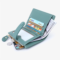 Dompet wanita pola Lychee Mini pendek dengan Slot kartu Multi RFID tempat kartu Anti Maling dompet koin Cartera Para Mujer