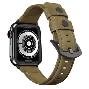 Pulseira de couro genuíno Crazy Horse fosco para Apple Watch Band para Iwatch Se Series 8 7 6 5