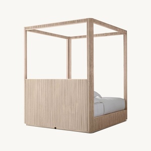 Luxury Solid Oak Wood Modern Four-Poster <strong>King</strong> High <strong>Bed</strong> <strong>Frame</strong> Hand Carved Villa Bedroom Set Furniture - Product Image 4