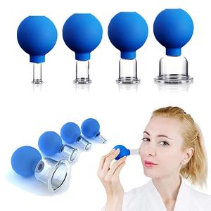 Juego de ventosas de vidrio de silicona con bombilla de succión de PVC para masaje facial, juego de ventosas profesionales con logotipo personalizado, 4 Uds. - Product Image 1