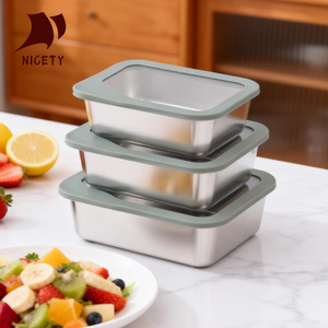 Récipient de stockage alimentaire en acier inoxydable de qualité alimentaire, compatible lave-vaisselle et micro-ondes, avec couvercle en verre pour le rangement de la <span class=keywords><strong>cuisine</strong></span> - Product Image 2