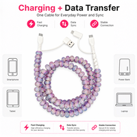 Kabel Pengisi Daya Ponsel 4 in 1 Berhias Berlian Imitasi USB Type C Multi Charging Cable Sparkle Crystal Data Transfer Cord