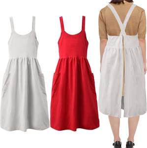 Tablier en lin pour mère Tablier de travail à dos croisé pour femme avec poches Tablier chasuble X Cross Halter pour chef cuisinier jardinage - Product Image 4