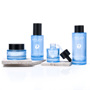 Thủy tinh loạt 1oz 2oz 30g bao bì màu xanh dầu dropper chai thủy tinh mỹ phẩm chăm sóc da kem lọ với nắp đậy màu đen container - Product Image 1