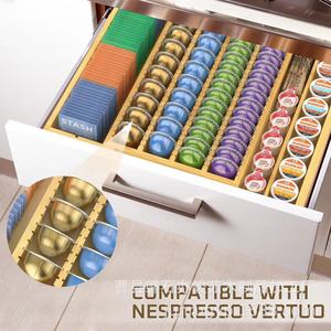 Caja de almacenamiento extensible de bambú con compartimentos para cápsulas de café, bolsitas de té, bolsitas de azúcar, organizador de escritorio con diseño deslizante - Product Image 3