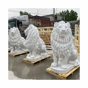 Garden Marble Lions Carving Sculpture Garden Carving Statue Sculpture Decorative Animal White Marble Gate Lion Animal Statue