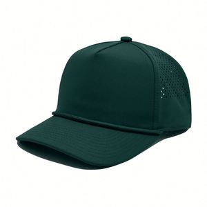 Quick Dry Baseball Laser Cut Mesh Ball Curved Brim Snapback Rope Cap 5 Panel Retro Flat Bill Upf 50+ Water Repellent <b>Hat</b> - Product Image 4