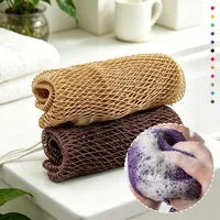 Éponge de douche exfoliante réutilisable en maille non tissée 100 % polyester avec cordon de serrage, serviette de bain à haute élasticité pour gommage corporel