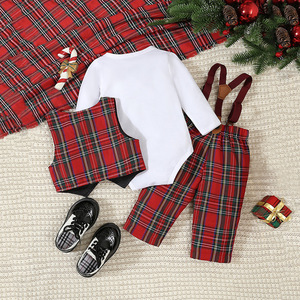 Ensemble de vêtements pour bébé garçon en plaid, 3 pièces, tenue formelle pour mariage, fête, cérémonie, église, tenue pour tout-<span class=keywords><strong>petit</strong></span> - Product Image 4