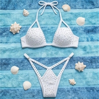Ensemble bikini 2 pièces personnalisé avec logo, haut dos nu à lacets et bas brésilien grande taille, tenue de danse exotique sexy pour strip-teaseuse