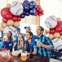 Kit d'arche de ballons de baseball en gros, guirlande de ballons en latex bleus, rouges et nude, et ballons en aluminium de baseball, décorations de fête sur le thème du sport