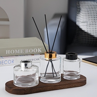 Bouteille en verre pour diffuseur de parfum d'ambiance et d'aromathérapie, transparente, ronde, avec bouchon à vis doré, disponible en 500ml, 200ml, 150ml, 100ml