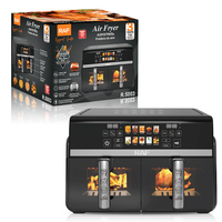 RAF R.5003 Friteuse à air double panier 1100W, double puissance, 5.0L + 5.0L, contrôle tactile double zone, chauffage supérieur et inférieur, fenêtres de visualisation