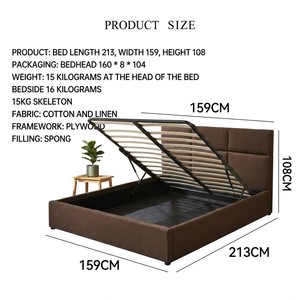 Lussuoso Letto Moderno Francese Trapuntato con <span class=keywords><strong>Testiera</strong></span> Imbottita, Contenitore, Rivestimento in Schiuma Resistente, Struttura in Legno di Pino, Base a Molle King Size - Product Image 2