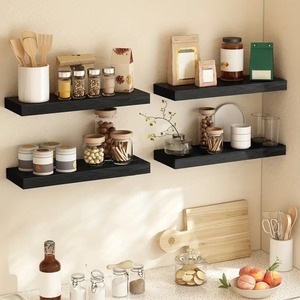 Étagères flottantes en bois modernes, 4 ensembles, invisibles, robustes, durables, étagères murales de rangement, noir et blanc, aspect rustique - Product Image 2