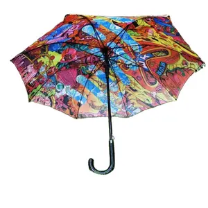 Guarda-chuva repelente de água de 23 polegadas com alça de gancho para guarda-chuva com impressão digital