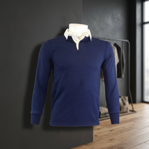 เสื้อโปโลแขนยาวผู้ชายสีน้ำเงินกรมท่า ผ้าถัก คอวี สีพื้น สไตล์ลำลอง - Product Image 3