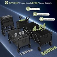 Chariot d'extérieur pliable extra-long en métal, capacité 360 LBS, robuste, pour plage et camping, portable, multi-usage, familial, noir, type armoire