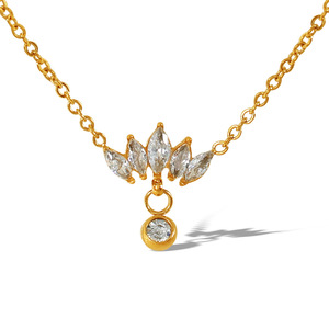 สร้อยคอคริสตัลสีทองรูปดอกไม้จี้เพทายสวมใส่ได้ทุกวันแบบกรงเล็บชุบไทเทเนียมเหล็กชุบทอง 18K XL73 - Product Image 5