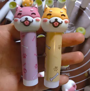 Penjualan Laris Lucu Pink Kuning Kartun Kucing Bentuk Atas Lip Balm Kemasan Kosong Wadah Lipstik Kosmetik Tabung Lipgloss untuk Anak-anak