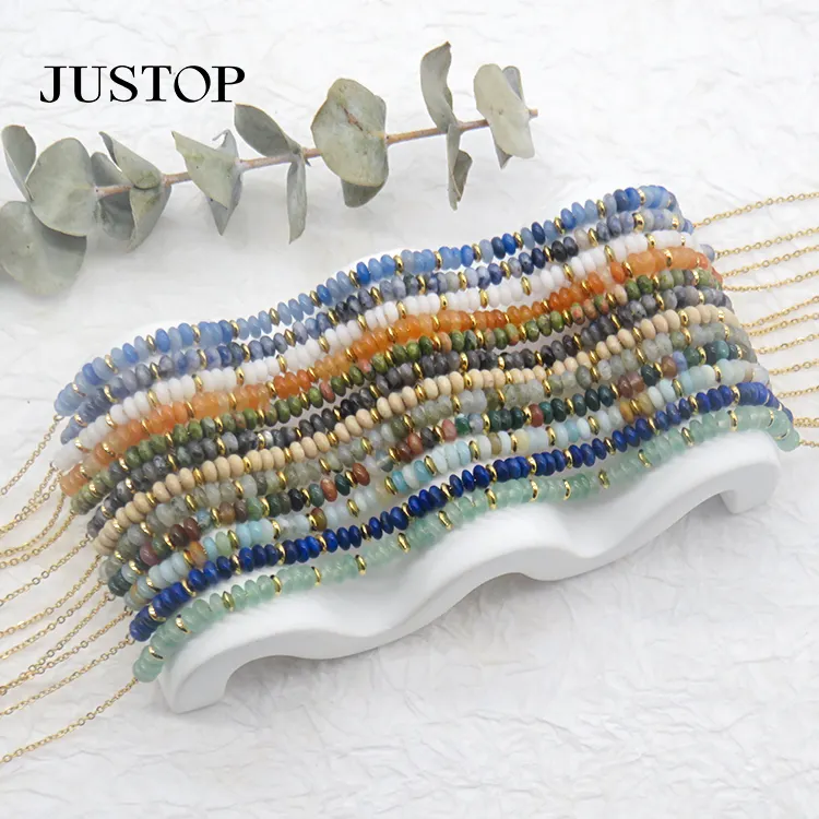Vintage Natural Stone Colorful Beaded Quartz Agate Handmade Accessories Charms Choker Necklace Jewelry