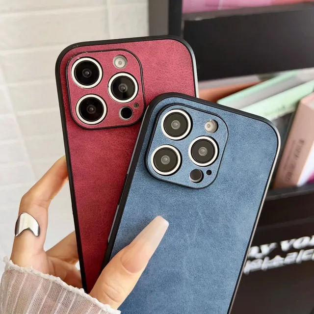 Leather Texture Shockproof Solid Color Cases for IPhone 16 15 14 13 12 11 Pro X XR XS Max 8 7 Plus SE Camera Protection Cover