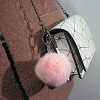 Vente en gros de porte-clés boule bouffante ronde de 8cm porte-clés pour femmes mignon doux fausse fourrure de lapin Pom Pom porte-clés