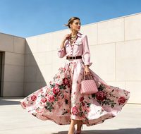 Ensemble deux pièces pour femmes, chemise à manches longues à carreaux, jupe longue à imprimé floral rose, tenue décontractée élégante pour femmes, vêtements de mode pour femmes