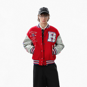 سترة رياضية كلاسيكية من HEI - ساتان أسود وجلد، معطف مطرز بأسلوب ليترمان، نمط ملابس الشارع - Product Image 6